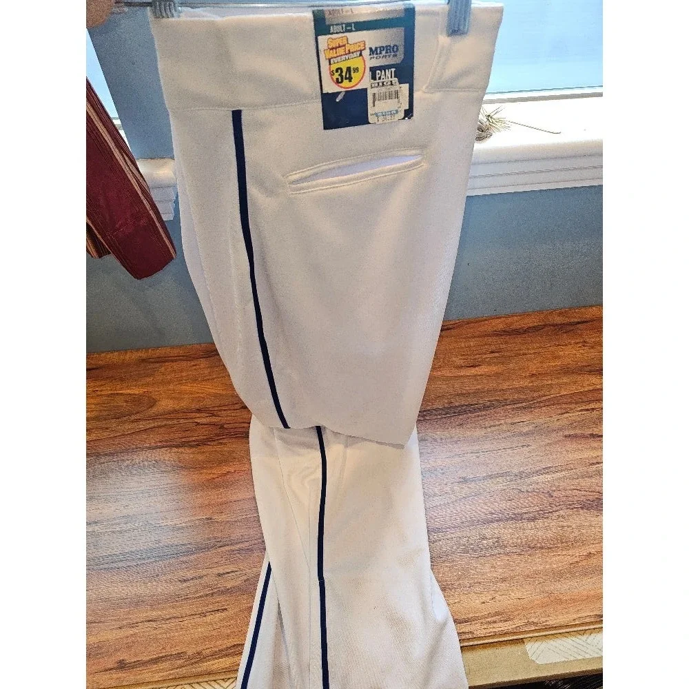 Champro Triple Crown Adult Open-Bottom Piped Baseball Pants - White/Royal, L